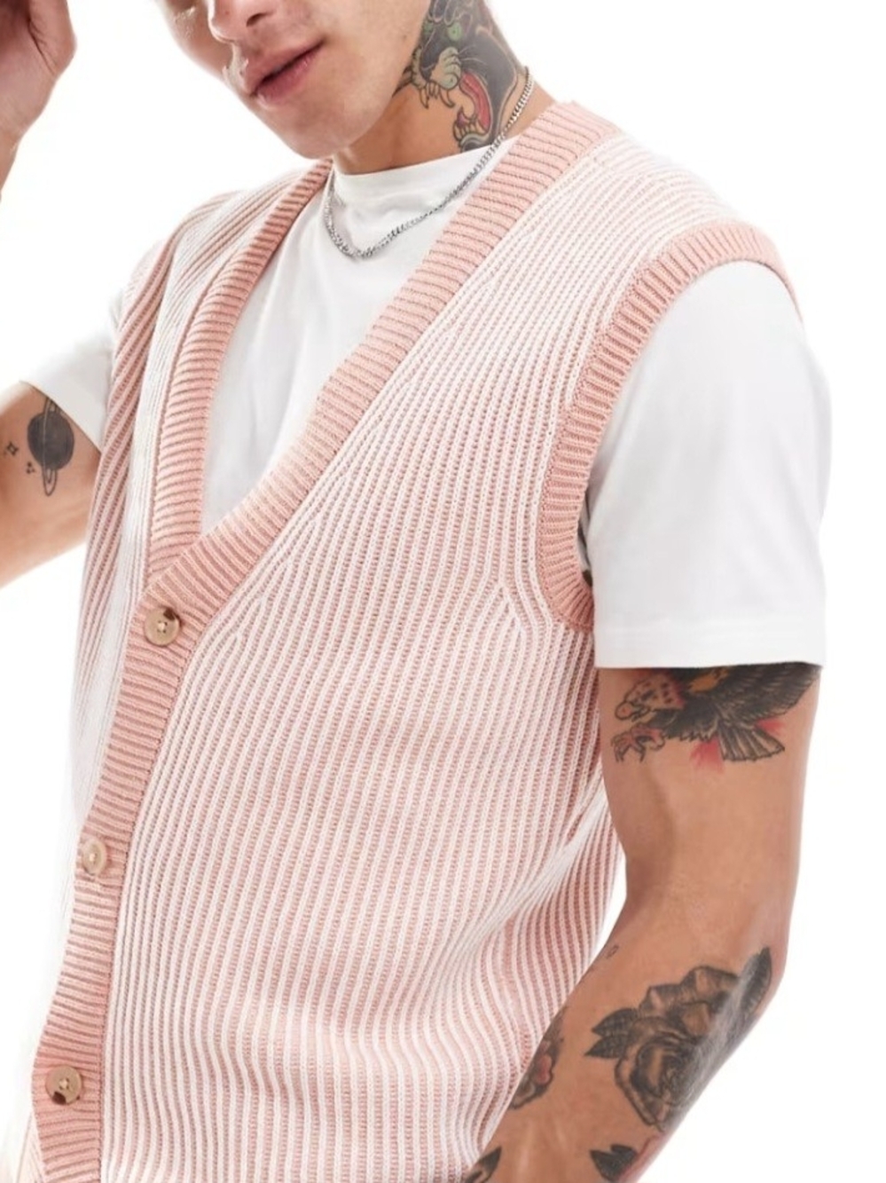 Asos Men's Oversized Pink Cardigan Sweater Vest Sz XS